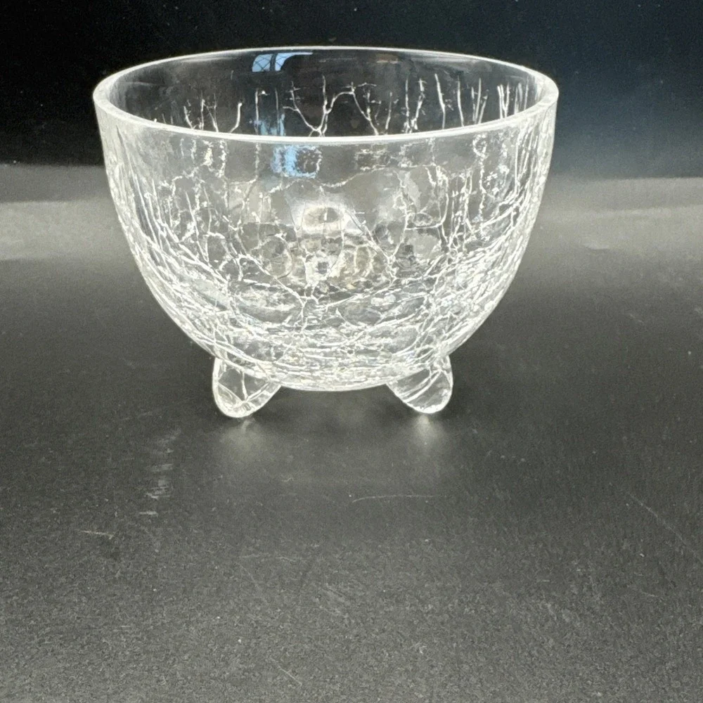 Clear Crackle Broken Glass 3 Footed Bowl 3.0